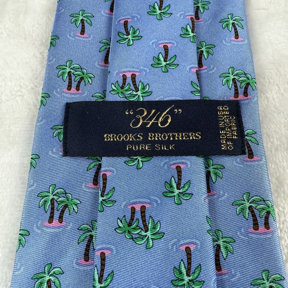 Brooks Brothers 346 Pure Silk Tie Blue Palm Tree Island Print Necktie 58" x 3/5" - Picture 2 of 4